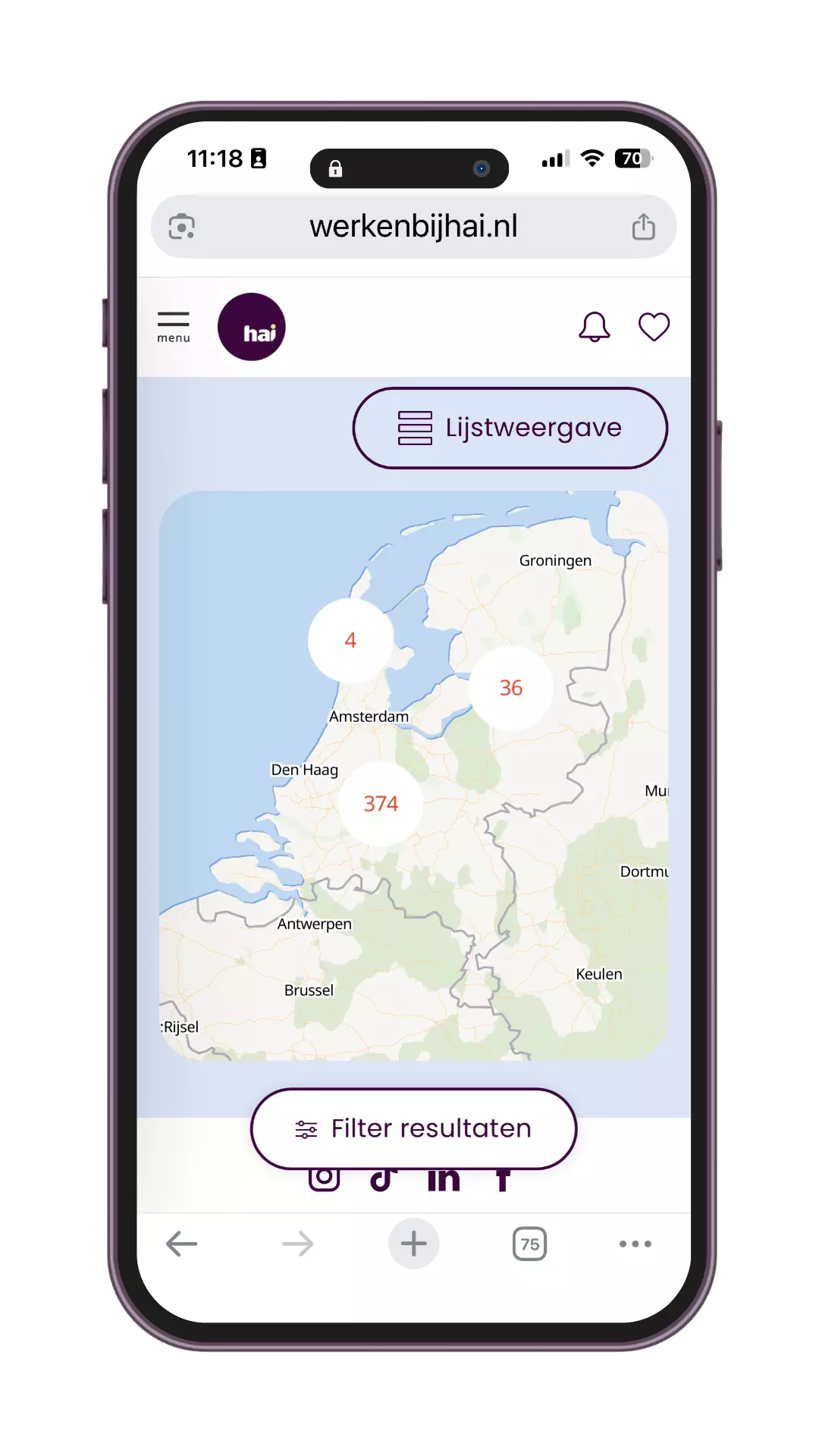 vacature kaart weergave recruitment site