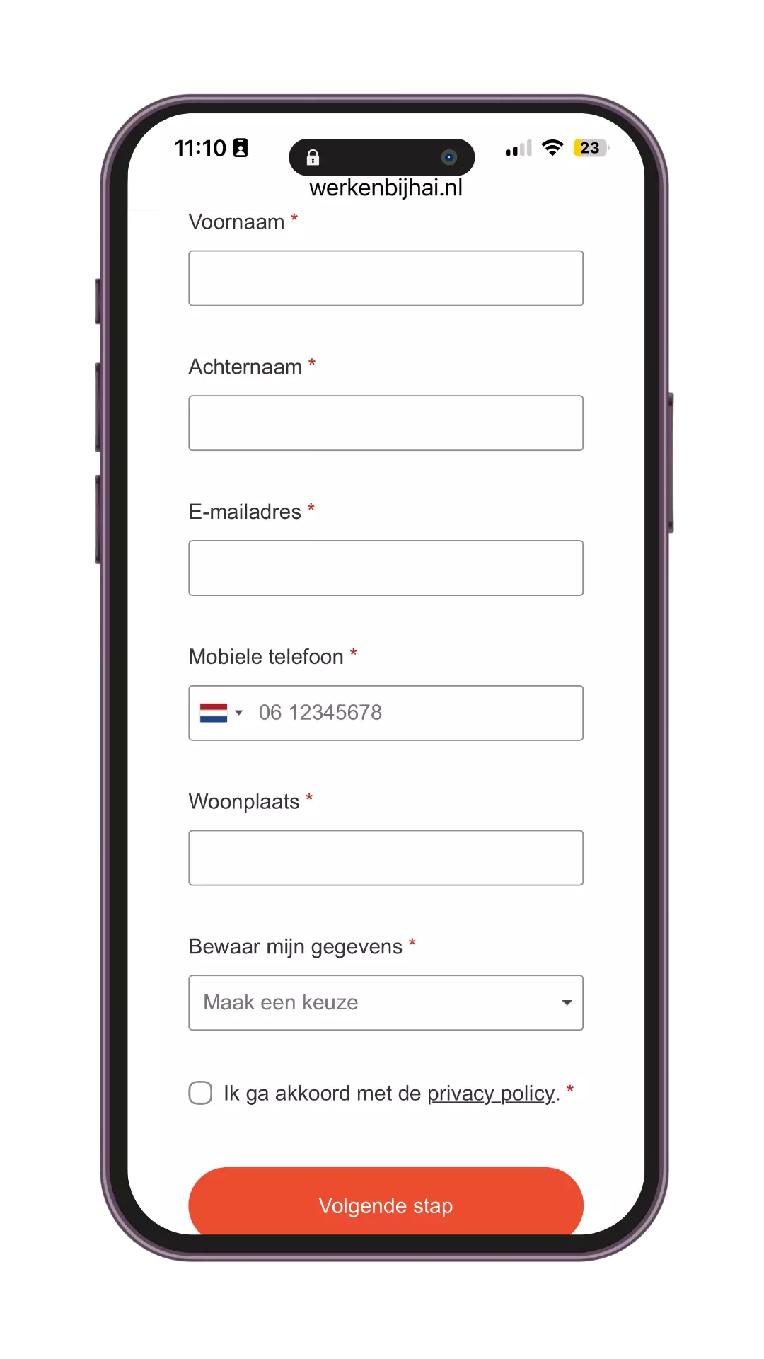 sollicitatie formulier voorbeeld