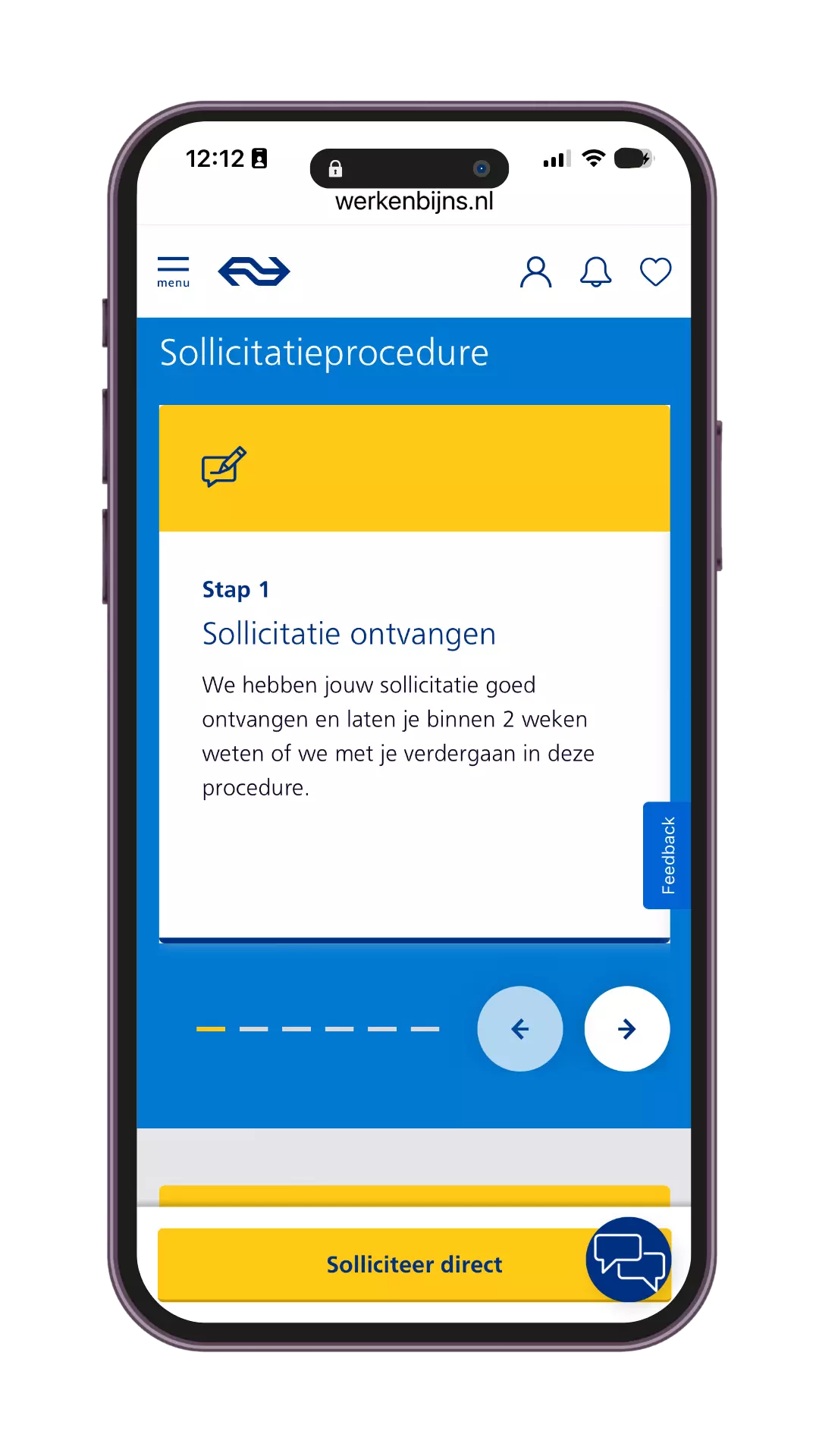 vacaturepagina met sollicitatieprocedure in stappeb