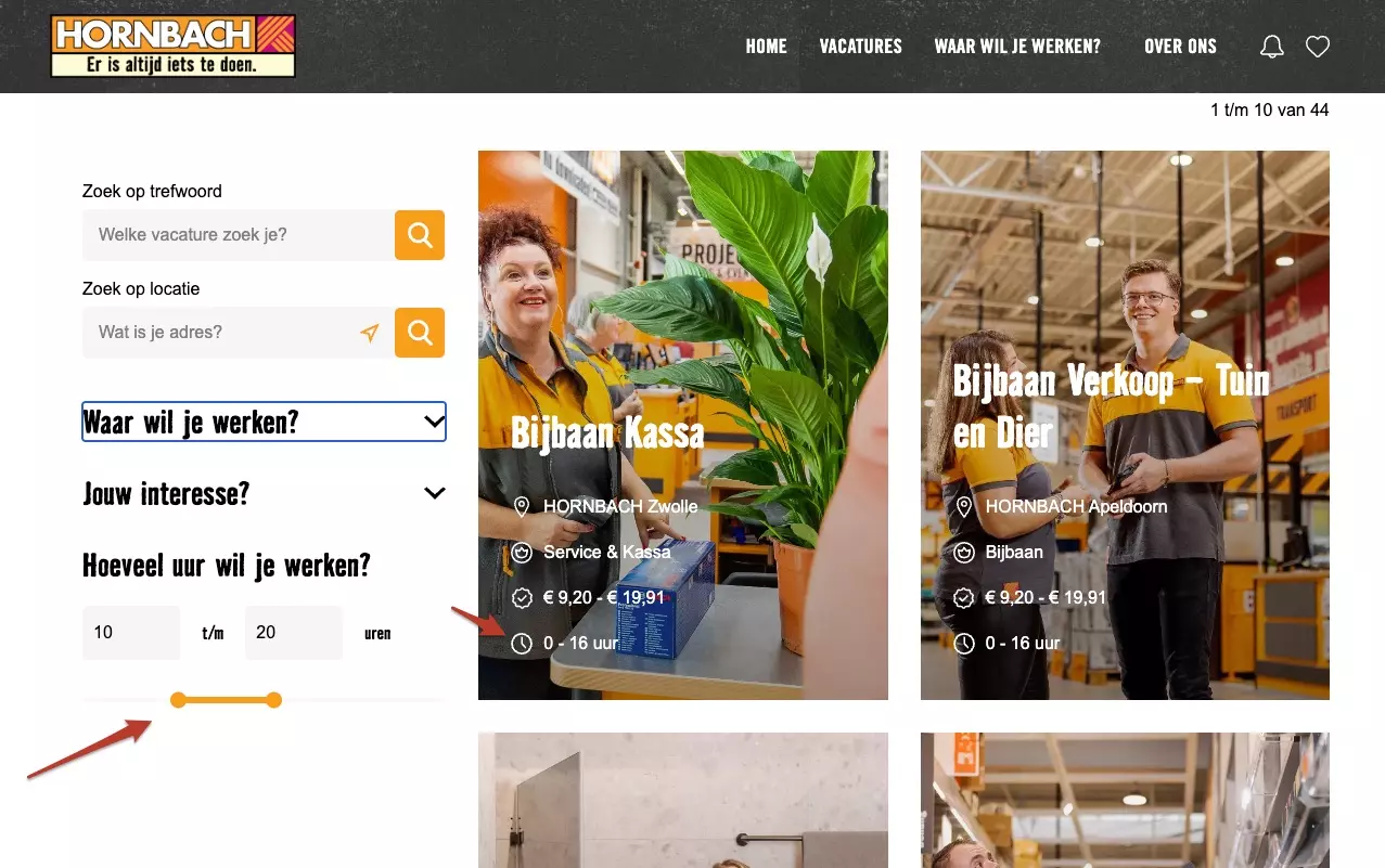 vacature jobfilter uren werken per week