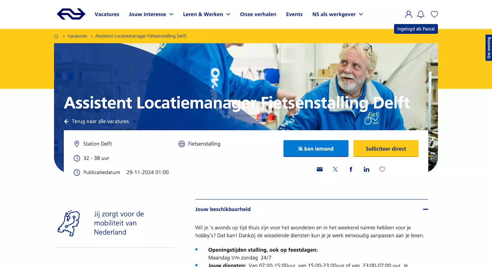 Interne website NS Interne vacatures website NS