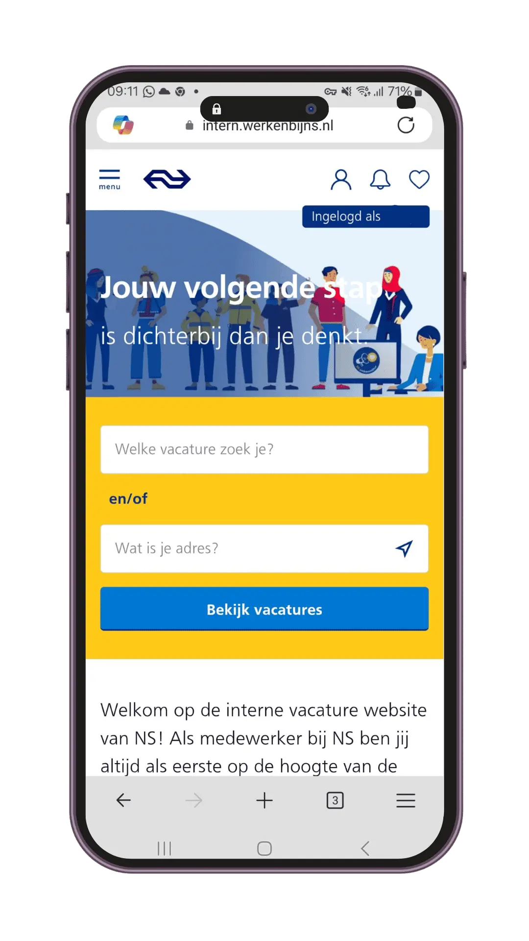 Interne vacatures website NS